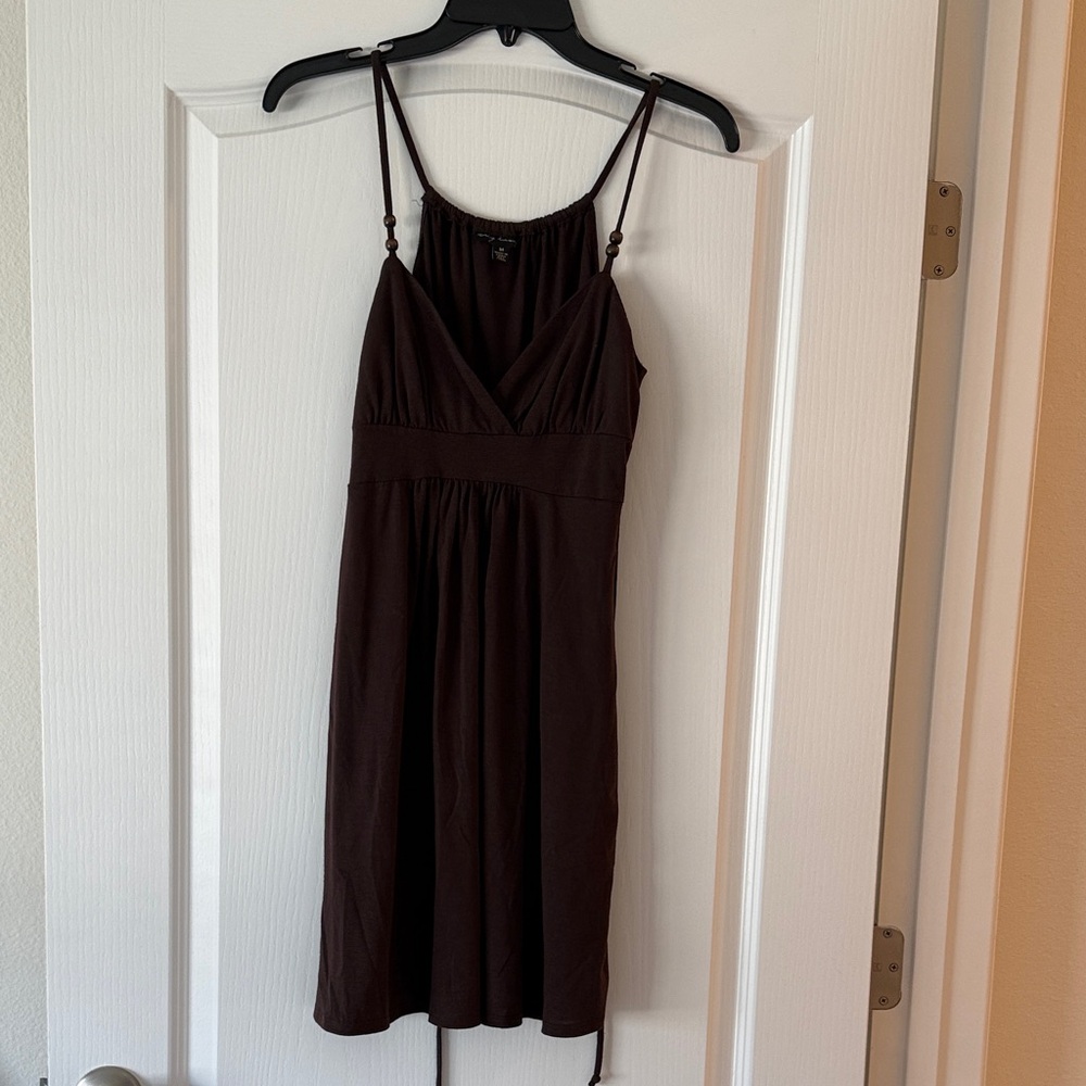 Chic Brown Spaghetti Strap Medium Mini Dress